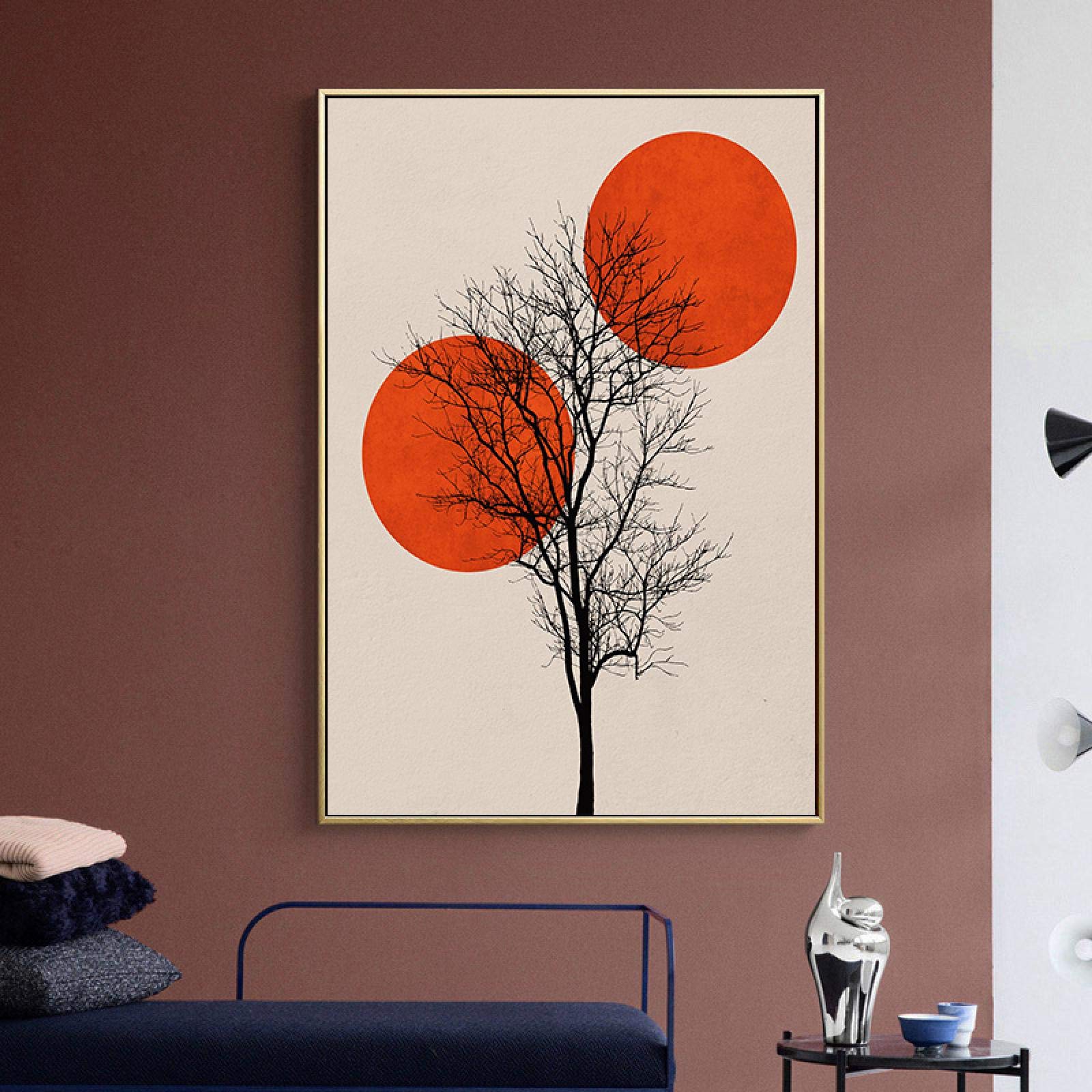 Amazon.co.jp: 抽象絵画ツリー風景オレンジキャンバスアート壁画